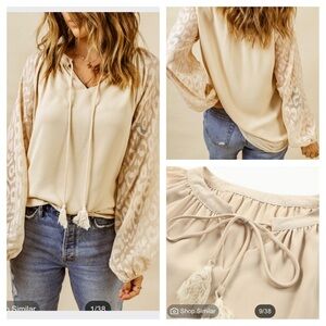 Cream Blouse with Lace Sleeves